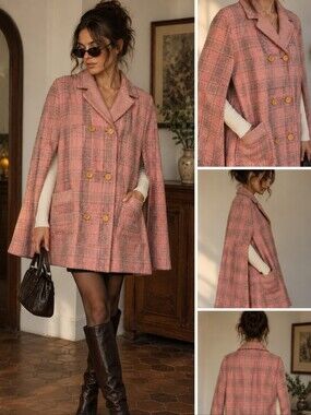 Netherlands Fashions Pink Plaid Cape Coat An Authentic Import Made in Holland